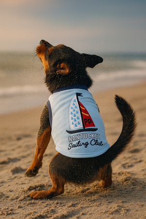 Parisian Pet 'Sailing Club' Dog Shirt – Nautical Embroidered Pet Apparel for Dogs & Cats, Light Blue